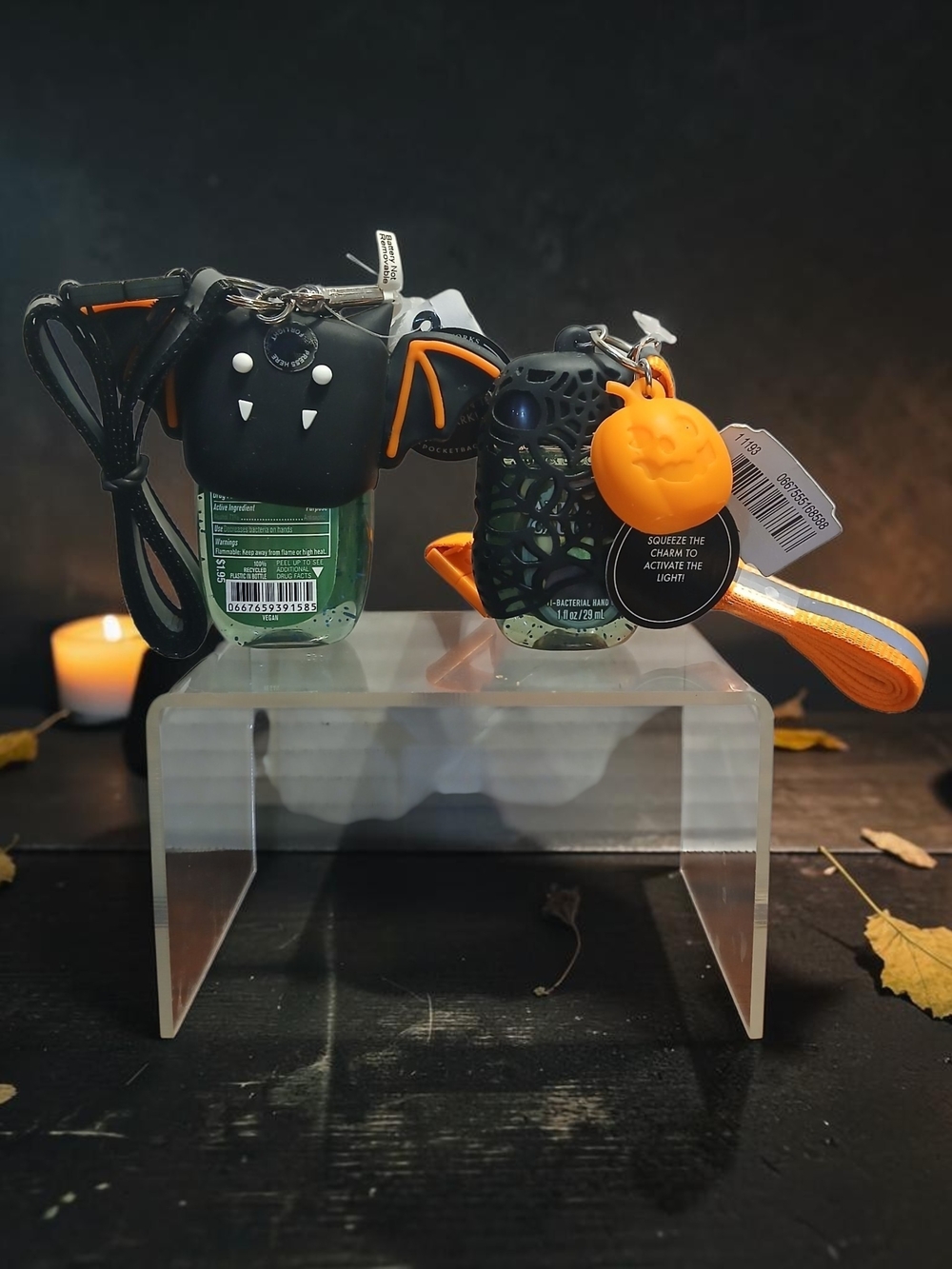 Halloween Bat & Pumpkin Hand Sanitizer Holders - Black & Orange
